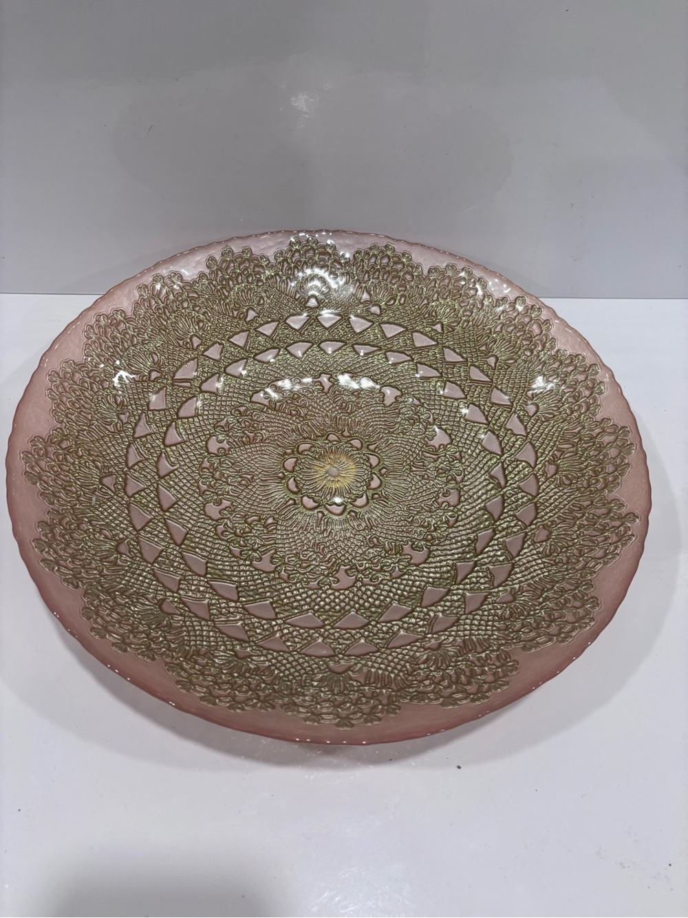 Decorative Pink Ceramic Lace Accent Bowl - Moroccan style 13”